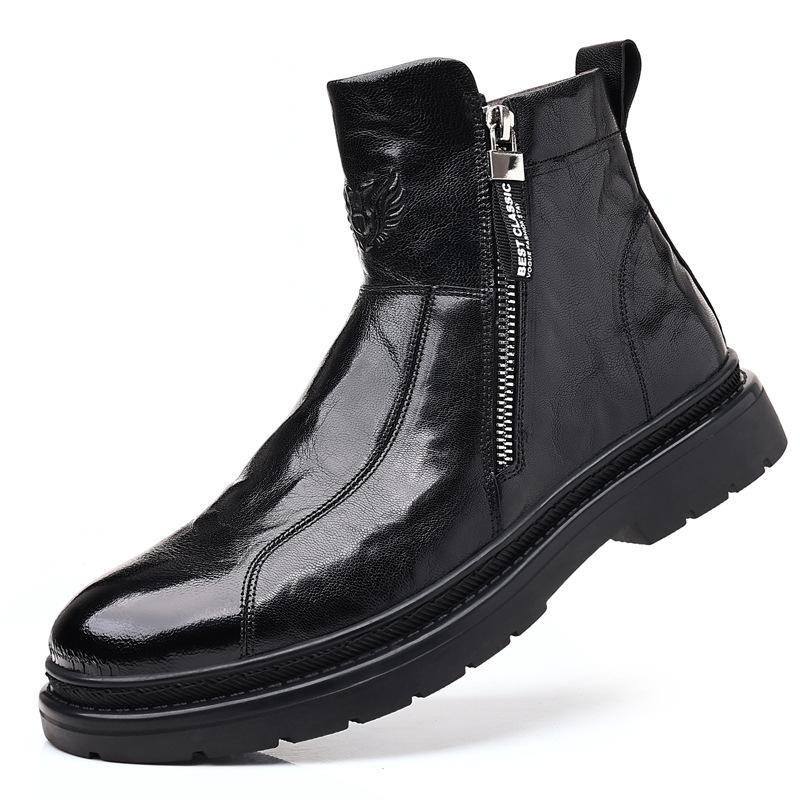 Autumn Winter Genuine Leather Boots for Men Solid Color Fashion Casual Knight Boots Man New Designer Zipper High Quality Shoes