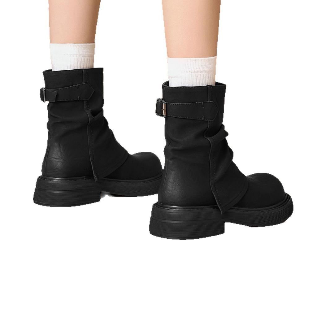 Brown Trouser Boots Women's 2025 Autumn and Winter New Retro Versatile Martin Boots Thick-soled Pleated Piled Boots Knight Short Boots