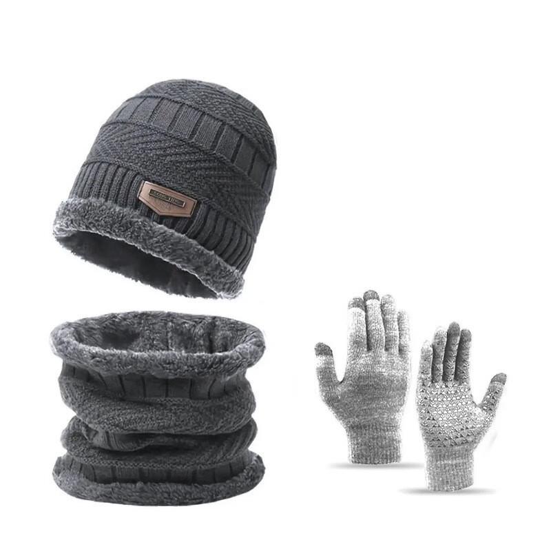 Fleece-Lined Winter Knit Hat & Touchscreen Gloves Set