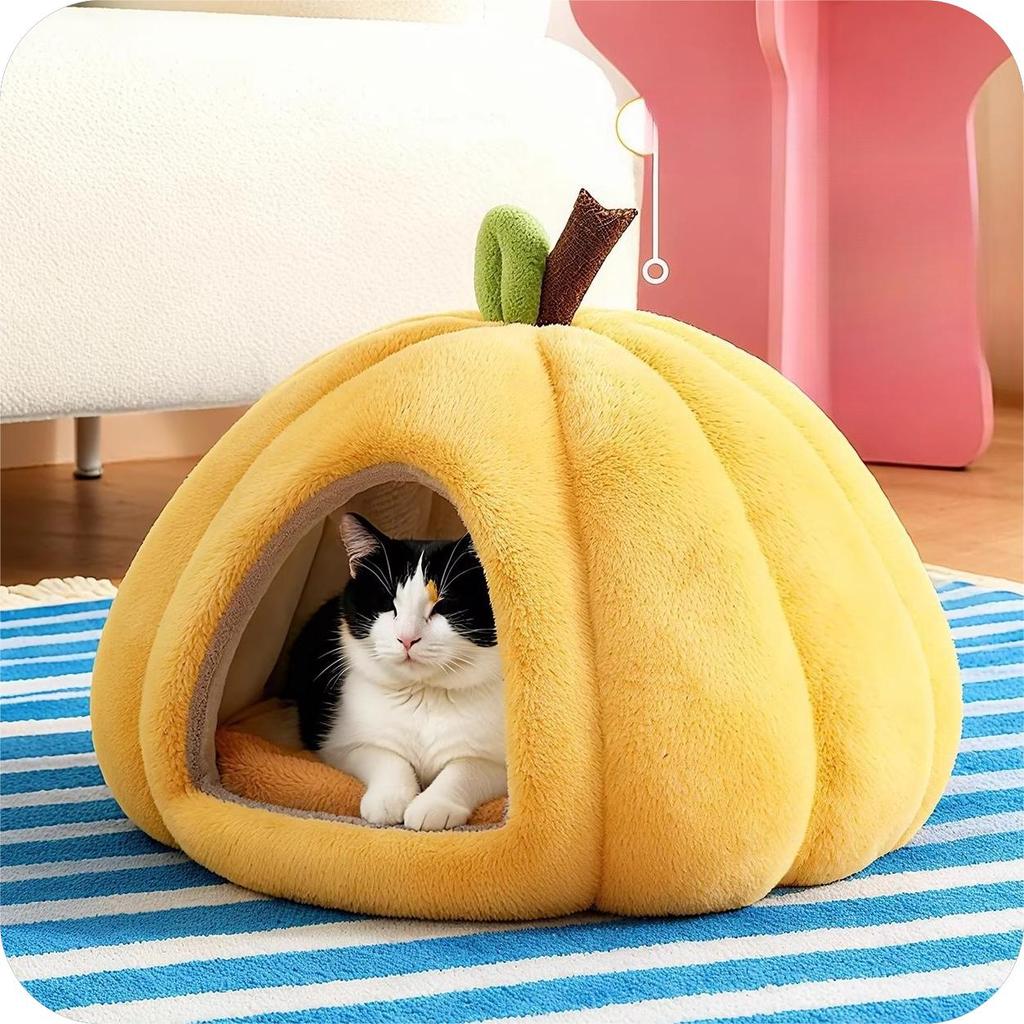 Pumpkin Shaped Cats Bed Autumn and Winter Cat Accessories Semi Enclosed Thermal Insulation Pet Dog Cat's House Pet Supplies Gift
