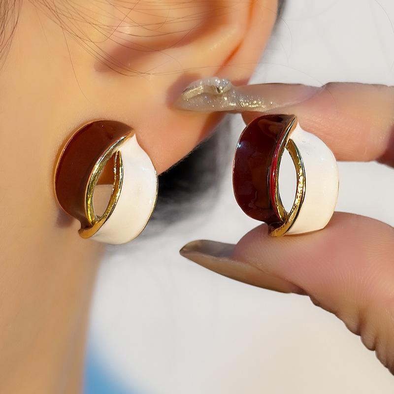 Korean Arc Cross Enamel Stud Earrings for Women Geometric Jewelry Party Accessories