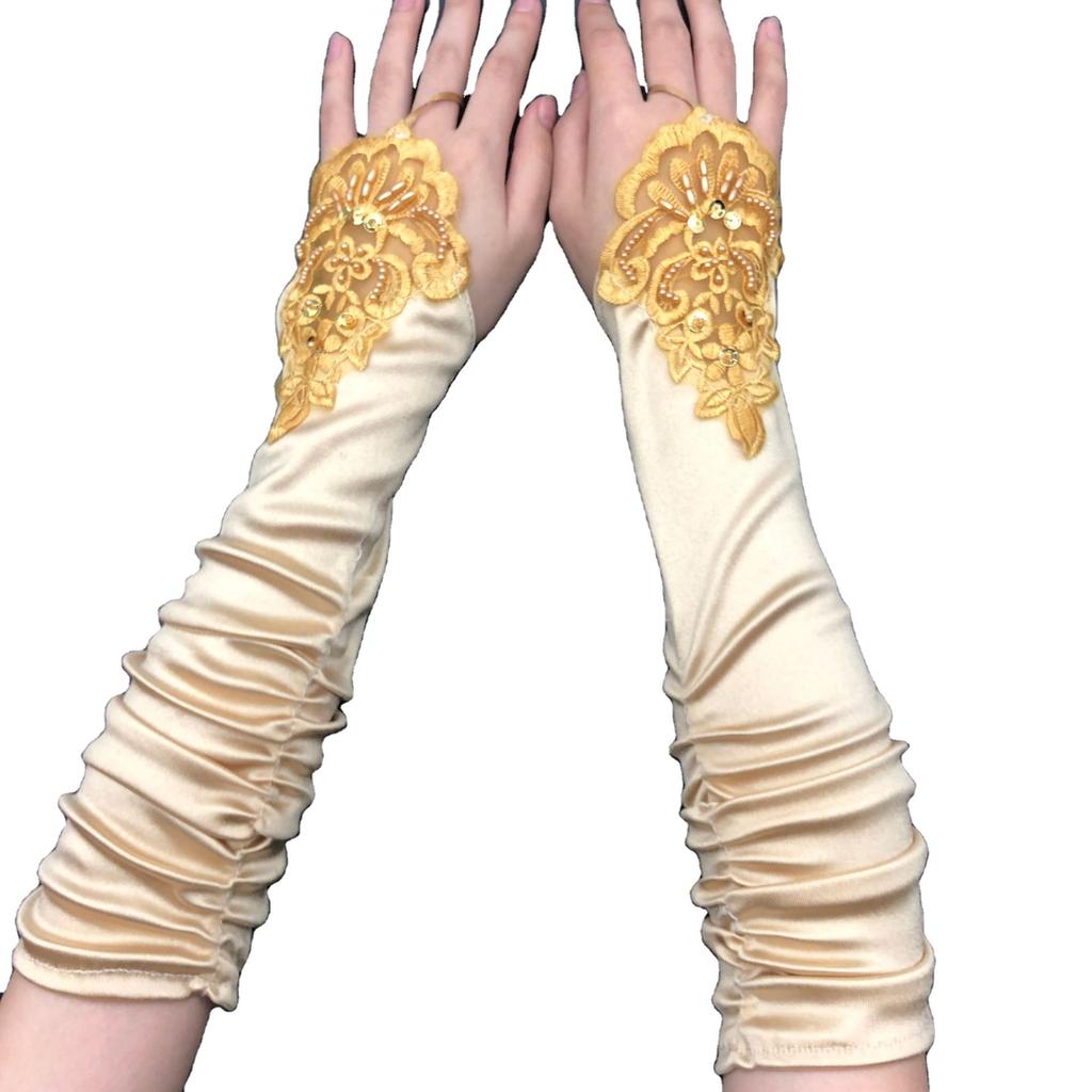 Medium And Long Stretch Satin Flower Piece Embroidery Foreign Trade Folds 1920 Ball Dress Accessories Gloves
