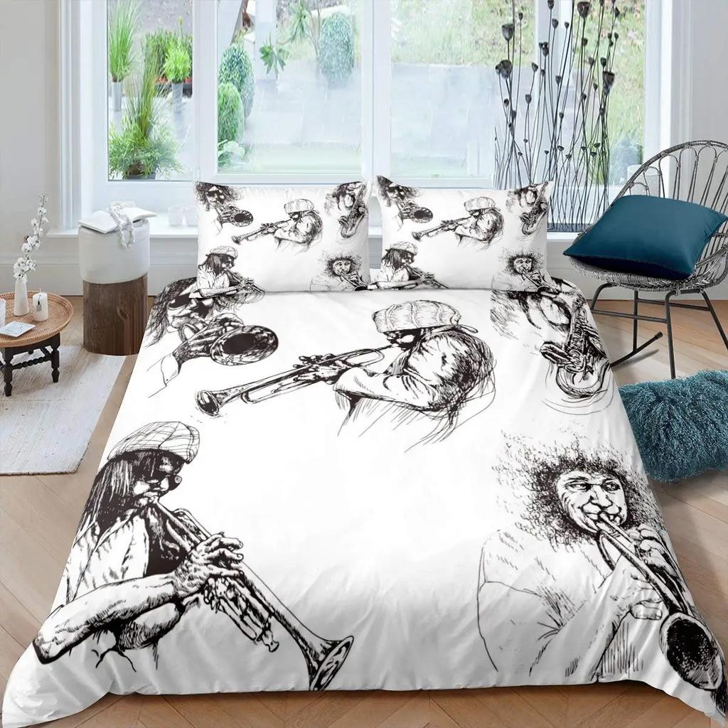 Saxophone Soft Duvet Cover Set Rotating Musical Notes Beding Set Musical Instrument Retro Jaz Music Theme Twin Comfortable Quilt Cover for Children