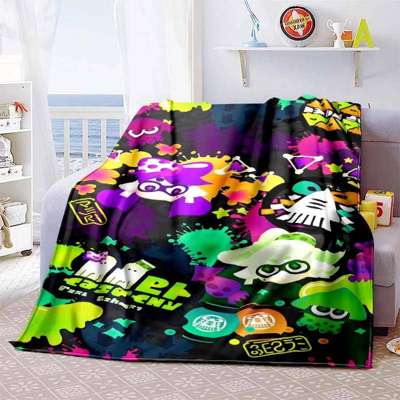 Gra 3D, Splatoon, Modny Uroczy Kreskówkowy Miękki Pluszowy Koc, Koc Flanelowy Pokój Gracza Łóżko Sofa Koc na Drzemkę grinch