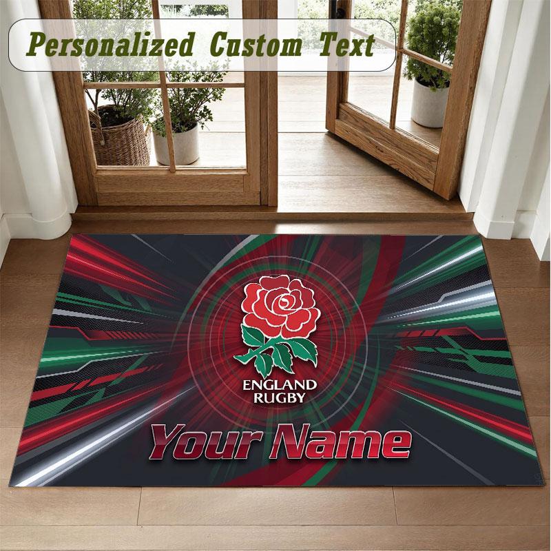 Crystal Velvet Square Rug Custom NameEngland Rugby Pattern Non Slip Home Floor Decor Rug