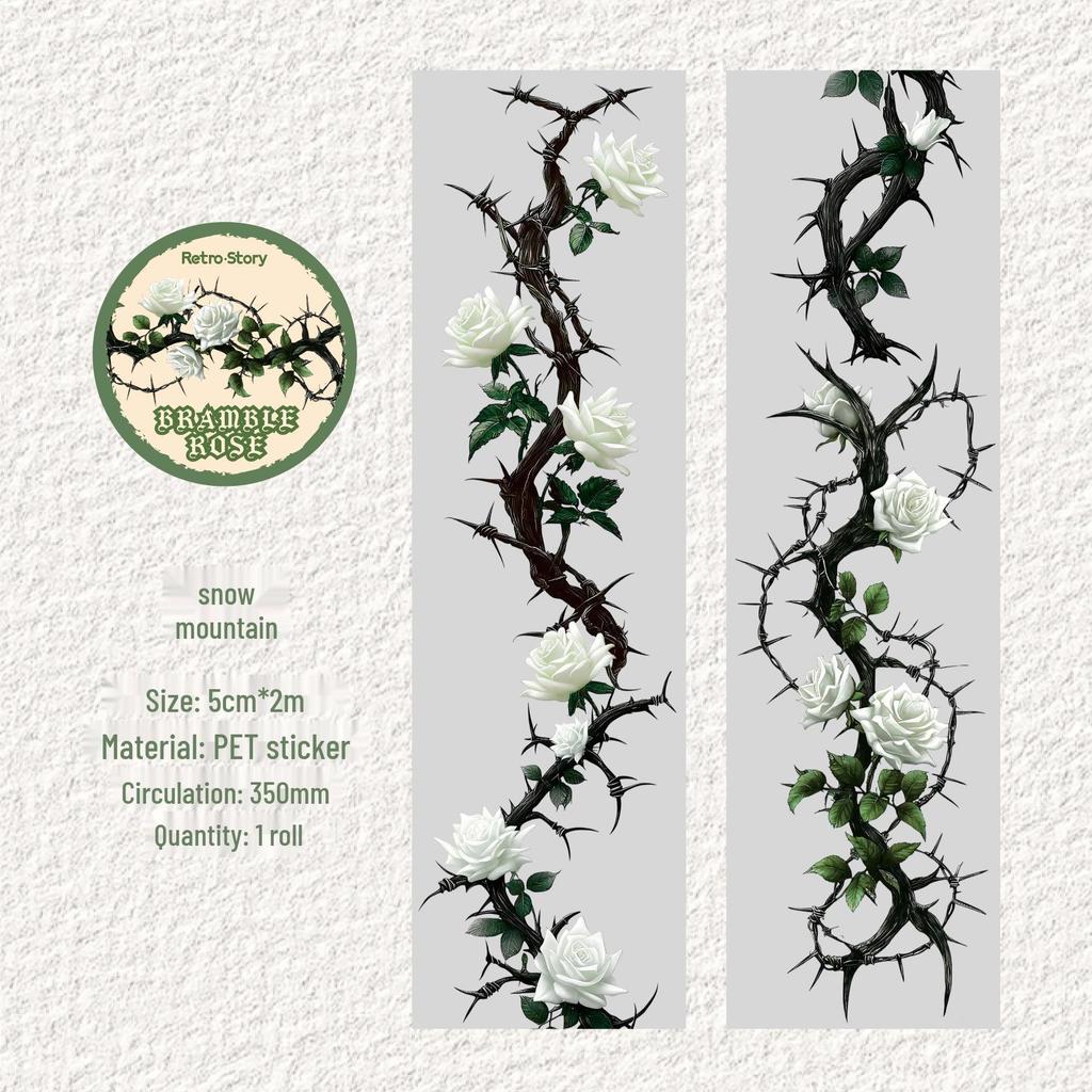 RetroStory Thorns Rose Die-cut Floral Washi Tape - 6 Styles for DIY Journals