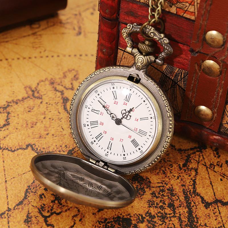 Antique Steampunk Pocket Watch Bronze Hells Bell Pattern Quartz Pocket Watch Necklace Pendant FOB Chain Clock Ideal Choice for Gifts for Men Women