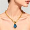 Comfortable Lightweight Oval Zirconia Pendant Necklace for Daily Use on Stainless Steel Gold Plated Chain