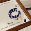 New Chinese Style Vintage Natural Lapis Lazuli Clear Quartz Double Circle Bracelet Womens High-end Jewelry