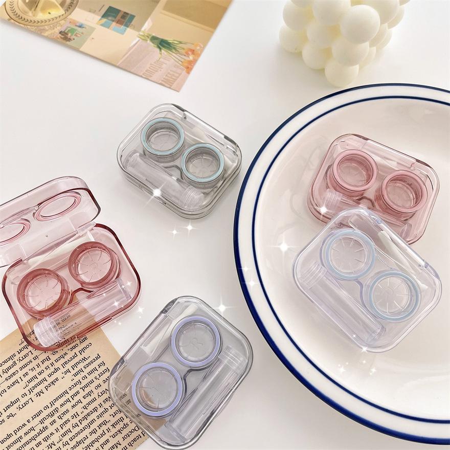 Transparent Contact Lens Case Portable Plastic Storage Box with Tweezer Suction Stick Set for Travel Holiday Companion Organizer