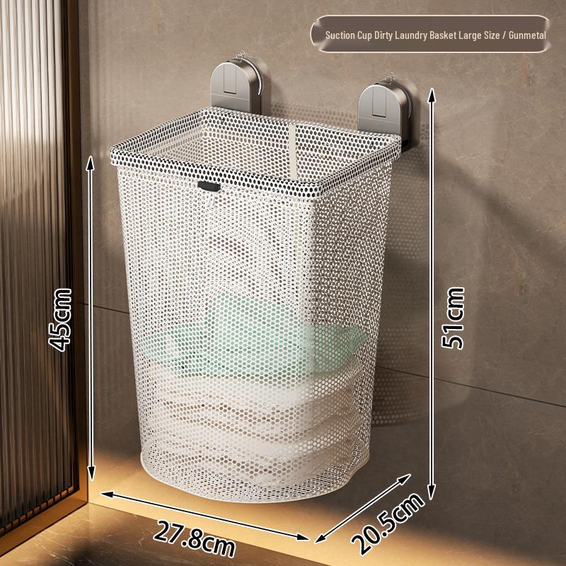 

Wall-Mounted Foldable Suction Cup Laundry Basket for Bathroom or Toilet.