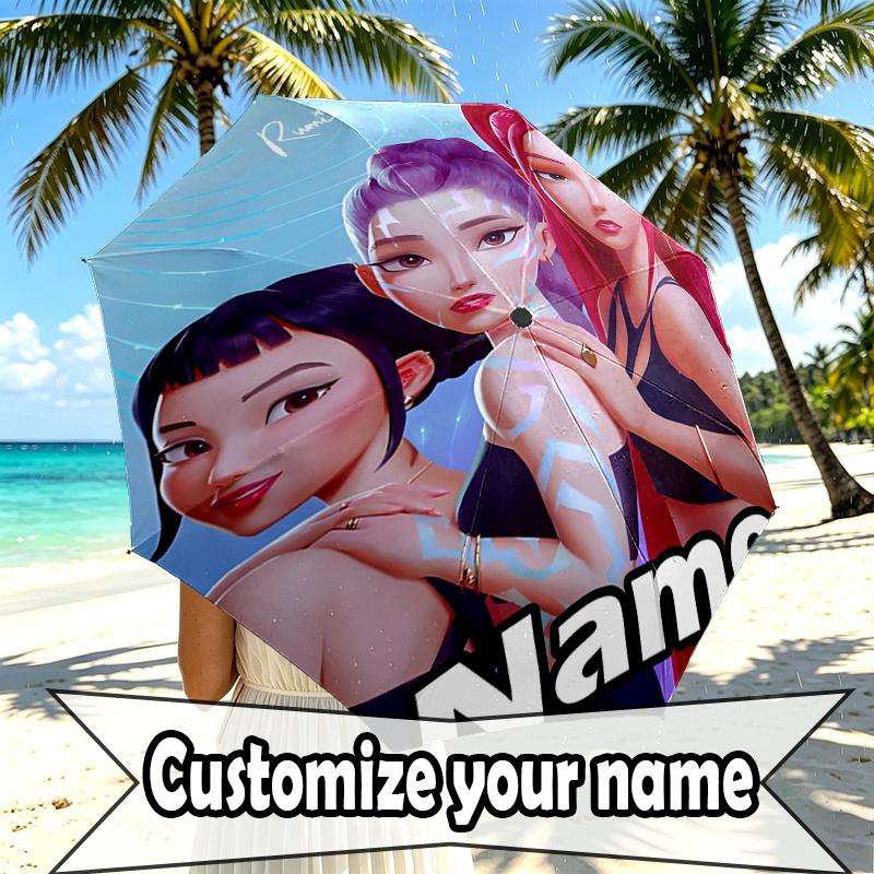 Custom Name Personalized KPop Demon Hunters Print Umbrella, Auto Open Close, 8‑Rib Sturdy Frame, Commute Camping Hiking Use, Birthday Gift