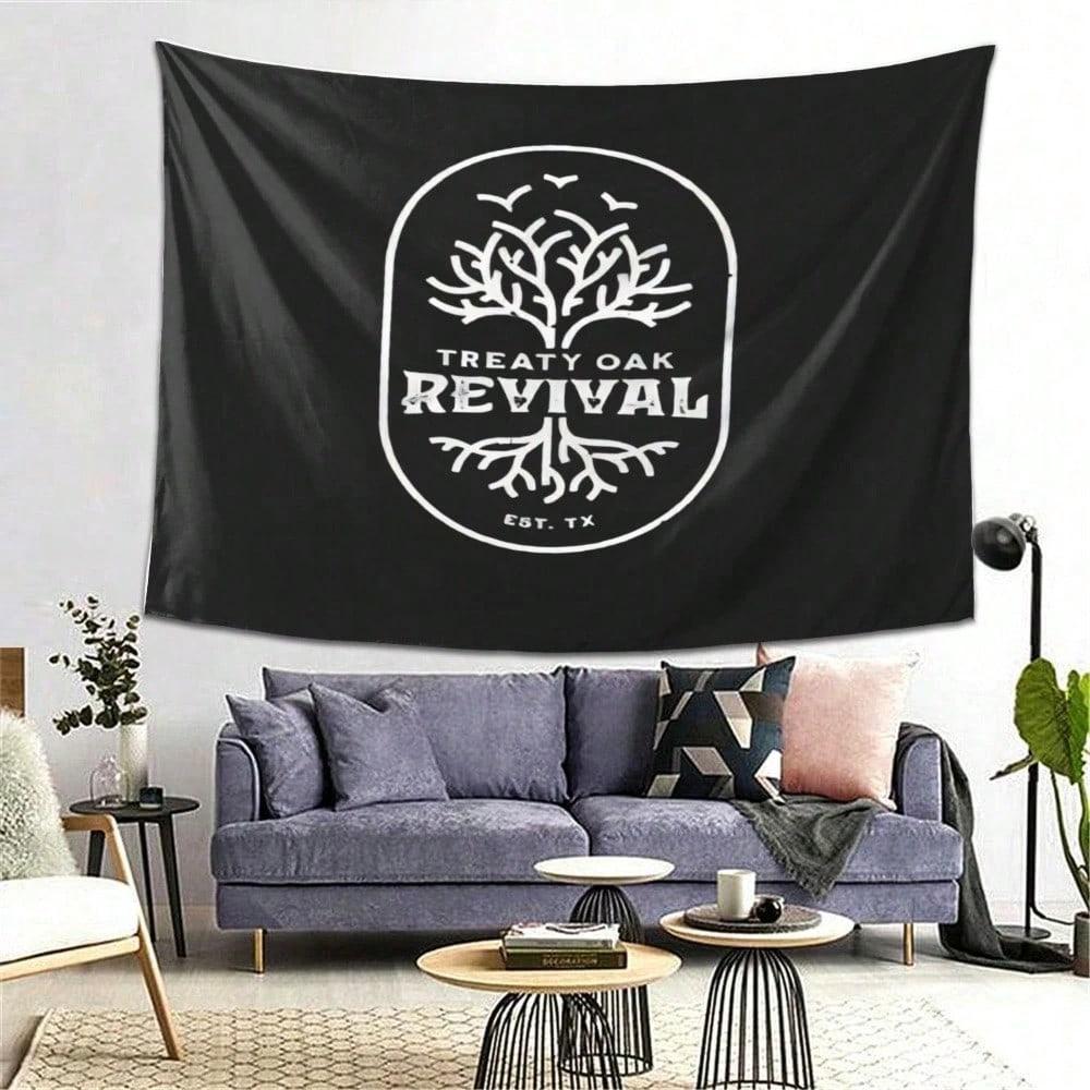 1Pc Treaty Oak Revival Logo Tapestry, Band Fan Wall Hanging, Cool Room Stuff, Large Size, Polyester 2D Print, Bedroom Stuff, Mus