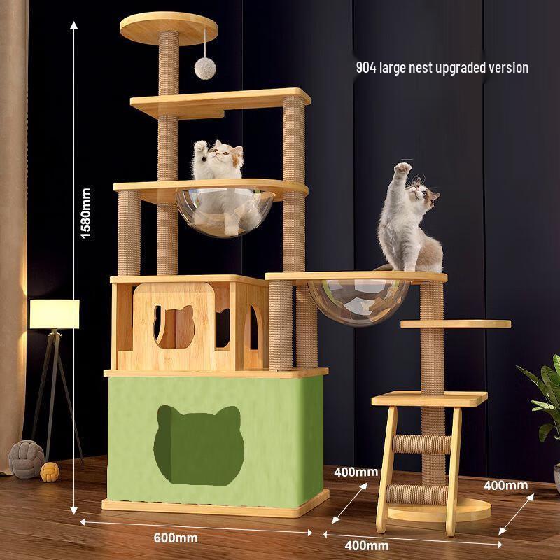 Solid Wood Multi-Level Cat Tree & Activity Center