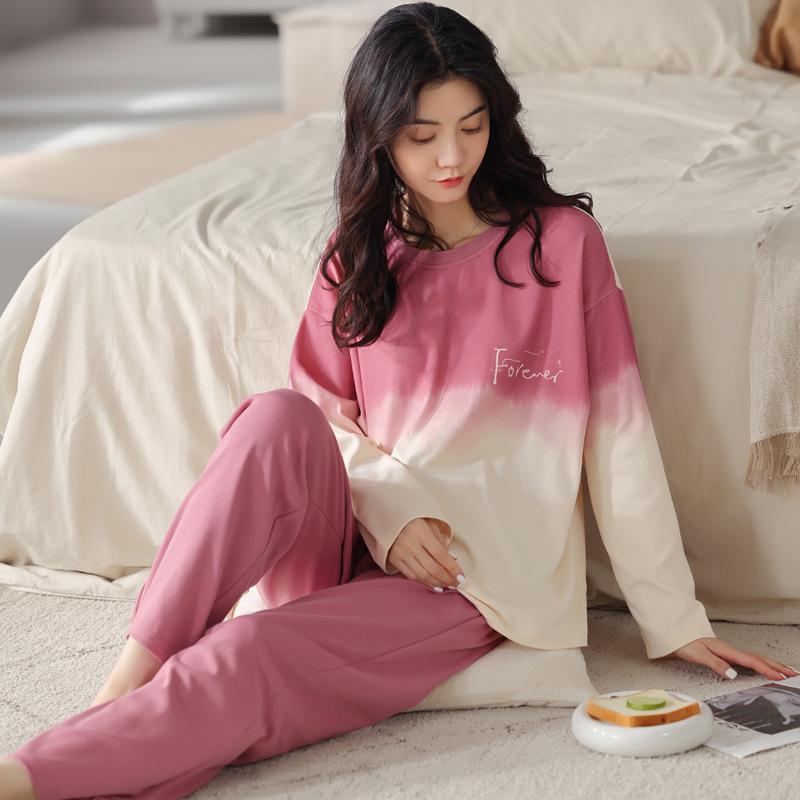 Women's Cartoon Cotton Pajama Set – Long Sleeve, Long Pants, Casual Wear for Spring & Autumn, Wearable Outdoors, Two-Piece.