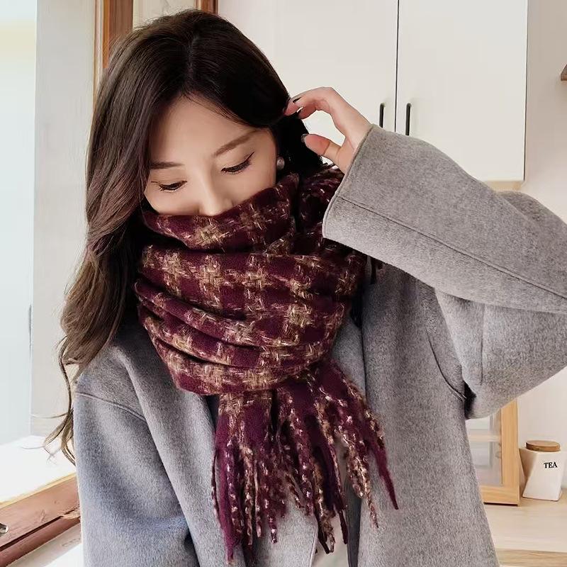 Autumn and Winter Scarves Women's Winter High-end Scarves Thickened and Warm Tonglu Imitation Cashmere Plaid Scarves