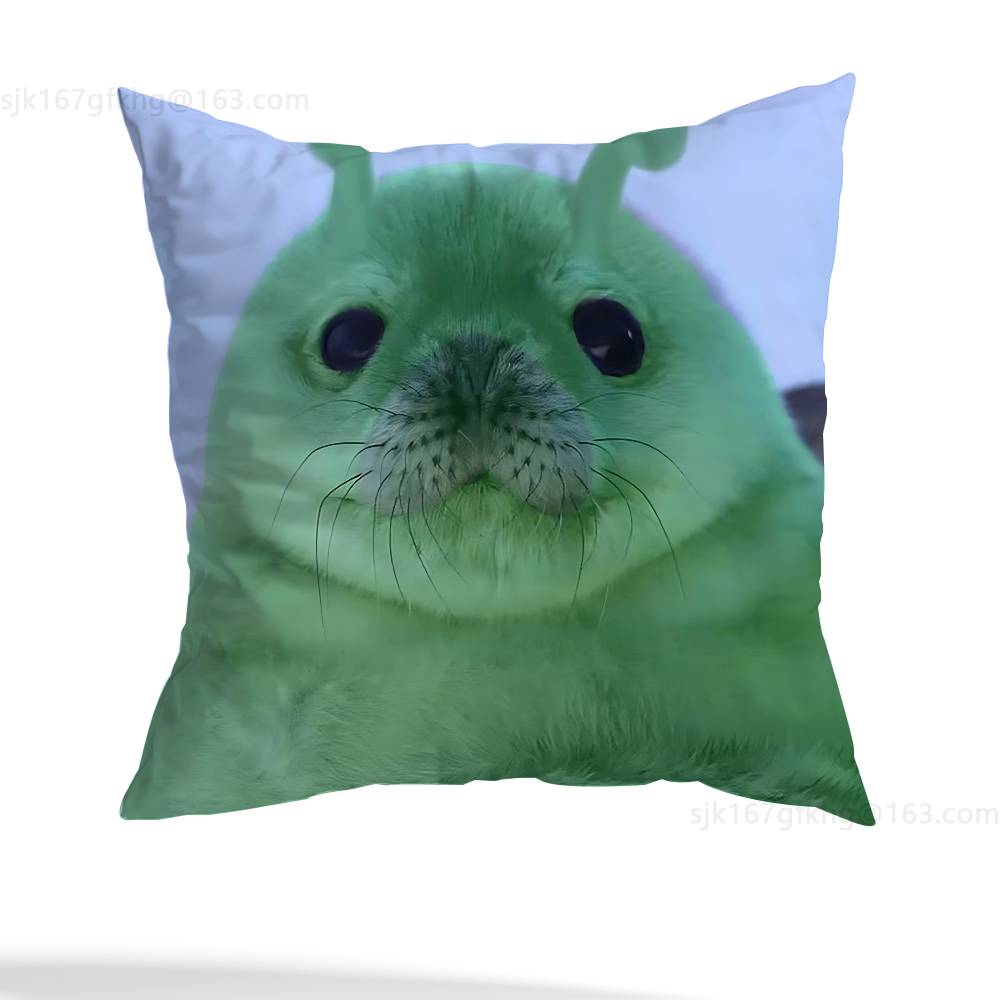 Seal Sea Cute Funny Pillow Case Anti-dustmite Pillowcase Invisible zipper silky short plush Sofa cushion cover