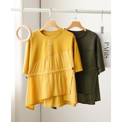 DIMANAF 2024 Γυναικείο T-Shirt Θηλυκό Μονόχρωμο Ελαστικό Λαιμόκοψη O Βαμβακερό Φαρδύ Κοντομάνικο Μπλουζάκια&T-Shirts Κίτρινο Πράσινο