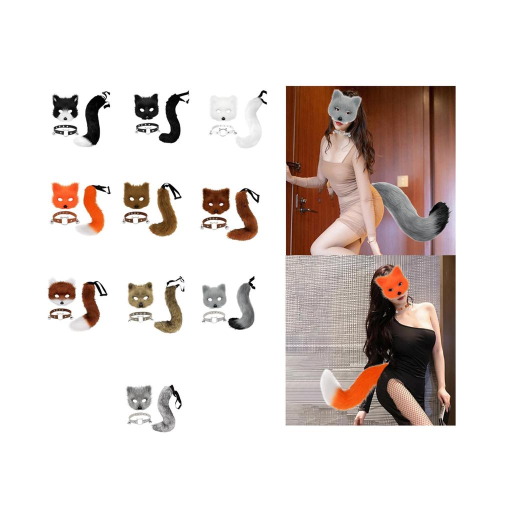 Therian Mask and Tail Cute Fancy Dress Faux Face Mask Cosplay Props for Prom Stage Performance Role Party Favor