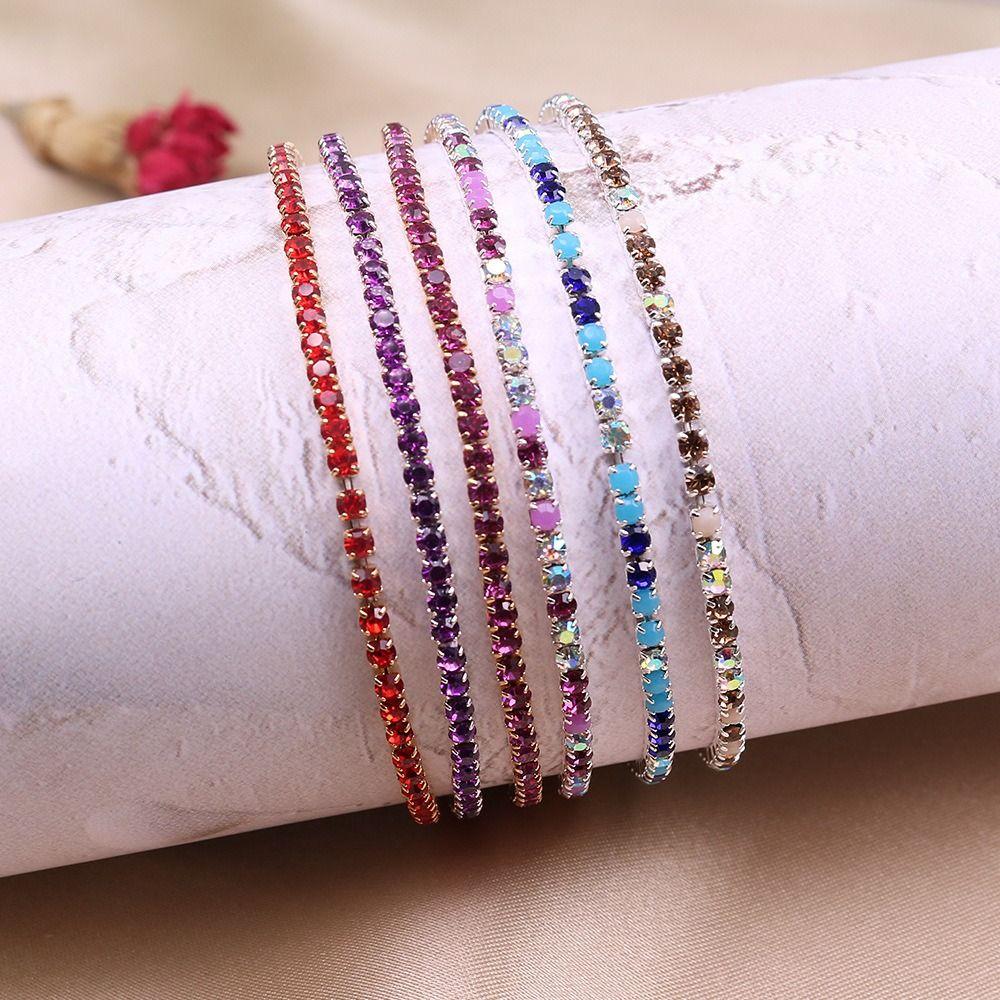 Bling Elastic Crystal Bracelet Jewelry Colored Bangle Simple Single Rhinestone Bracelet  Girl