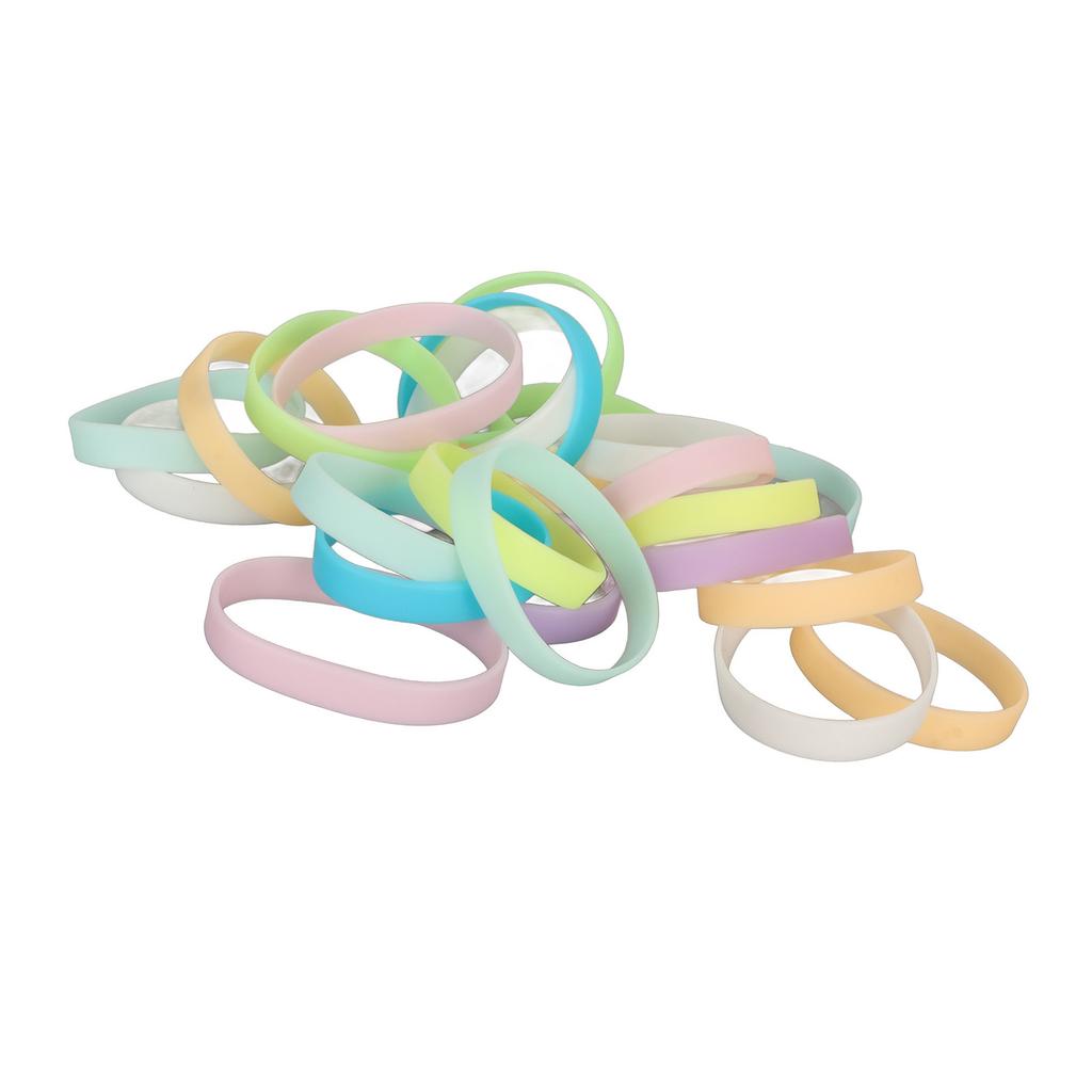 24PCS Silicone Bracelets Pure Color Waterproof Comfortable Stretch Luminous Wristbands for Children Adults