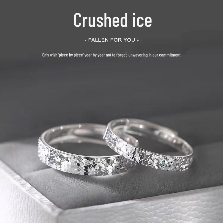 925 Silver Plated Crushed Ice Index Ring: Elegant Unisex Couple's Jewelry