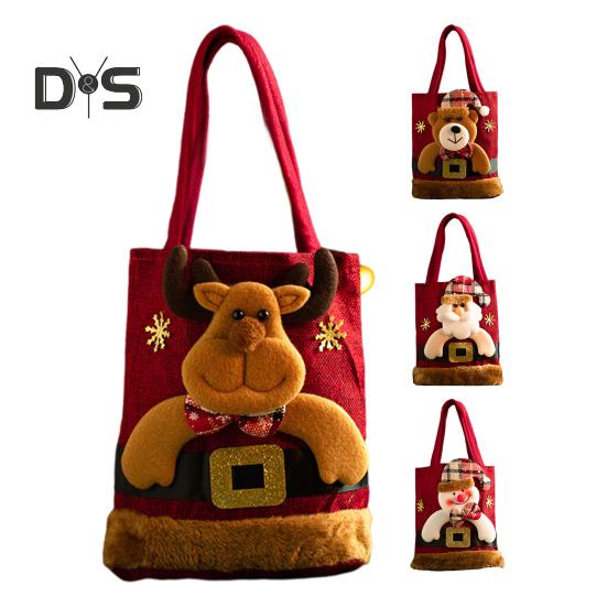 Christmas Gift Bag 3D Santa Claus Snowman Deer Candy Bag Reusable Cartoon Xmas Kids Tote Bags for New Year Festive Fruit Snack