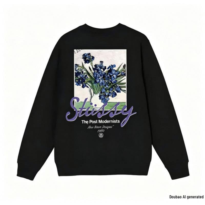 Sudadera Unisex con Estampado Stusy de Algodón Puro con Cuello Redondo - Estilo Moderno, Holgado y Casual