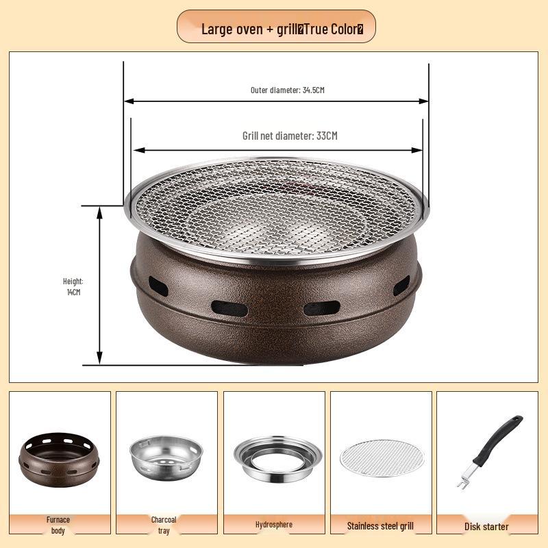 Japanese Non-Stick Charcoal Grill for Camping: Round BBQ Grill & Tea Brewing Stove
