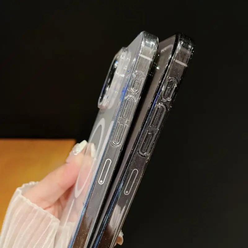 Husă magnetică de lux cu sclipici pentru iPhone 11 12 13 14 15 Pro Max pentru încărcare fără fir Magsafe Husă PC acrilic dur transparent