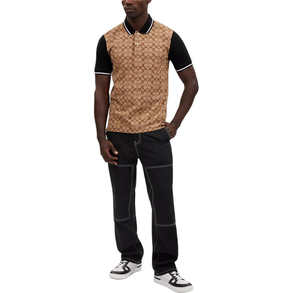 Coach Signature Polo Logo Print Short Sleeve Polo Shirt Men Tops Khaki CO816-OFZ
