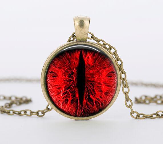 Vintage Red Cat Eye Necklace Dragon Eyes Photo Glass Cabochon Pendant Necklaces Women Men Jewelry