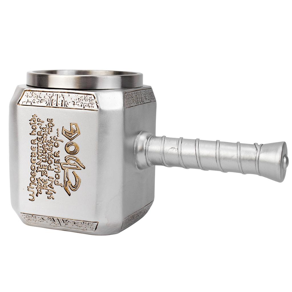 Thor Hammer Mug Norse Mythology Mjolnir 3D Coffee Cup 450ml Sculpted Stainless Steel Resin Beer Mug Tankard Birthday Gift