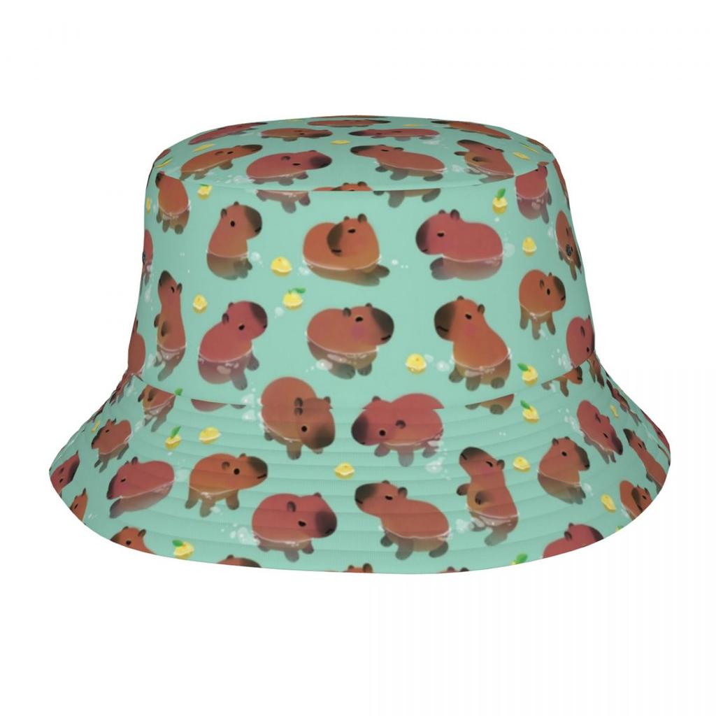 Harajuku Capybara Pattern Bucket Hats Unisex Packable Outdoor Kawaii Animal Fishing Cap Summer Beach Hatwear Bob