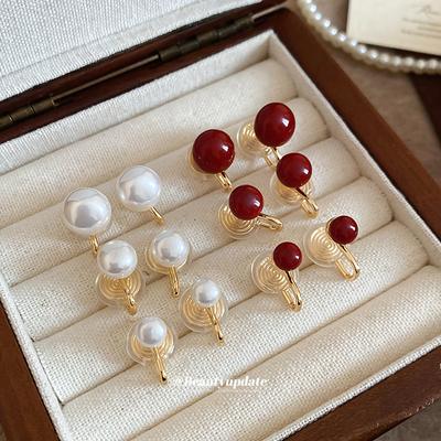 Pearl Simple Mosquito Coil Disc Ear Clips French Court Style Temperament Stud Earrings, Earrings, Light Luxury Earrings for Women