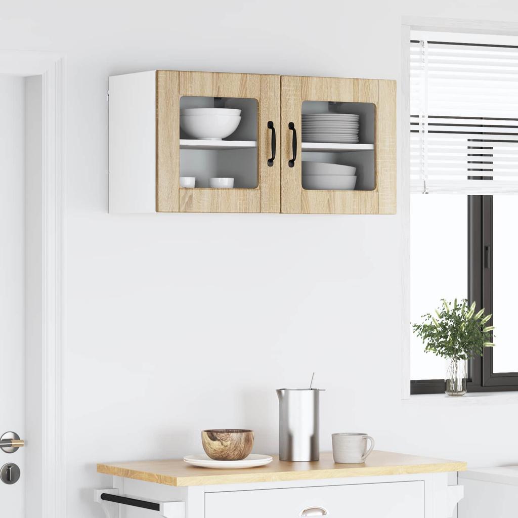 Wall Mounted Glass Cabinet PORTO 2 Pcs Sonoma Oak 40 X 31 X 40 Cm
