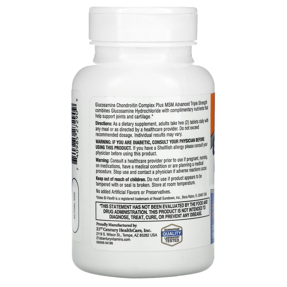 21st Century Sentry Glucosamine Chondroitin Complex Plus MSM Advanced Triple Strength, 80 Tablets