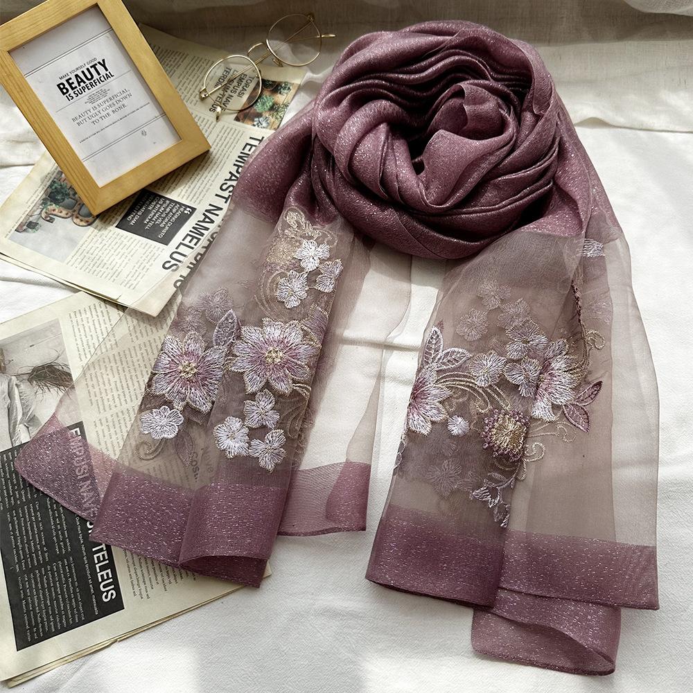 

Темпераментный шелковый шарф с цветочной вышивкой для людей среднего и пожилого возраста, новый качественный шерстяной шарф на осень 190*75cm