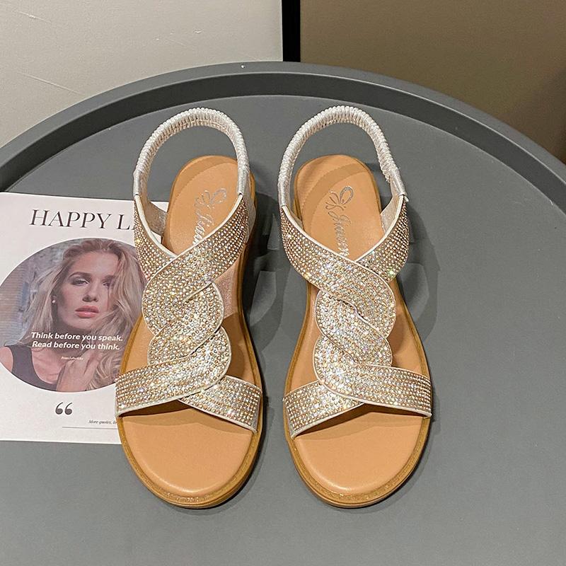 

Модные сандалии женские 2025 новые летние на танкетке, с мягкой подошвой, на платформе, повседневные римские сандалии, маленькие женские туфли Sandalias Mujer Sandal Q322 38 серебряный