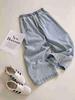 Ting Lan White Cow Elastic Loose Wide-Leg Slimming Casual Nine-Point Pants