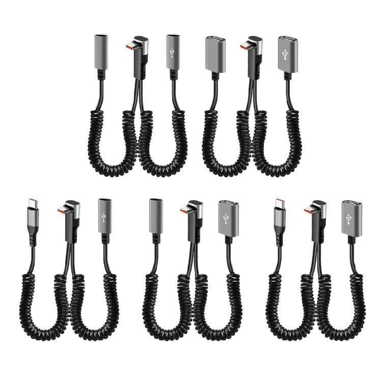 66W Fast Charging Spring Retracted Data Cable Type C 90 Degree Angled Connector For Mobile Phone Multiple Device