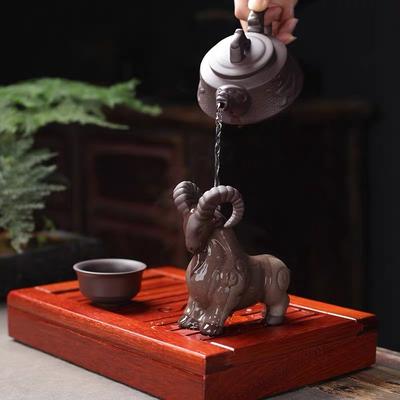 Ceai de capră din argilă mov Ornamente pentru animale de companie Figurină de animale din ceramică Accesorii pentru tavă de ceai Creativ 12 zodiac Artizanat de oi Decor pentru casă