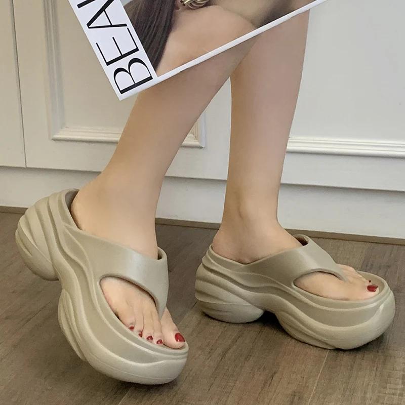 Fashion Fashion Chunky Heel Clip Toe Flip Flops 2025 New Thick Platform Women Eva Slippers Summer Outdoor Wear Beach Nonj-Slip Sandals