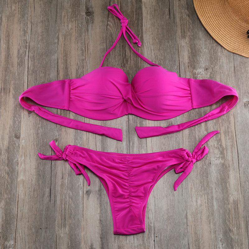 Bikini Rõhutus Tagumik Bikiinide Komplekt Padjad Push Up Bikini S kuni XXL Ujumisriided Naistele Sidemega Ujumisriided Ujumisriided Naistele