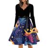 Women's Casual Fashion V Neck Long Sleeve Printed Vintage Long Dress