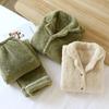Paar Winter Flanell Pyjama Set Herren und Damen Korallenplüsch Dick Einfarbig Langarm Hose Hausanzug Zweiteiliges Set
