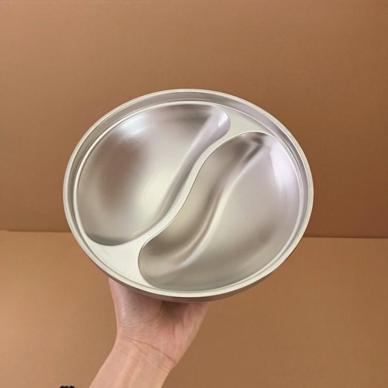 

304 Stainless Steel Divided Bowl Dual Compartment Heatproof Soup Salad Bowl for Home YinYang Design Lunch Box Dishwasher Safe