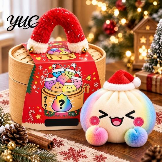 Stuffed Food Plushie Christmas Dumpling Toy with Steamer, Plush Steamed Bun Squeeze Toy, Stress Relief Giant Decoration for Home and Office