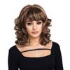 Women Shoulder Length Synthetic Wavy Wigs Stylish Brown Blond Hair with Bangs for Daily Party Cosplay Heat Resistant Fibre