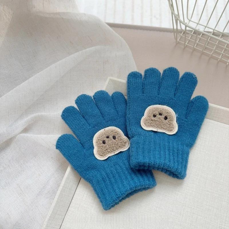 Dziecięce dzianinowe rękawiczki z misiem 3-7 lat Dziewczynki Chłopcy Uroczy Miś Miękkie Ciepłe Dzianina Pełne palce Ocieplacz na dłonie Dzieci Stylowe Ciepłe Rękawiczki